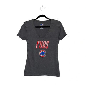 MLB Chicago Cubs Graphic Tee Dark Gray V-neck Sparkle Baseball Small Women’s